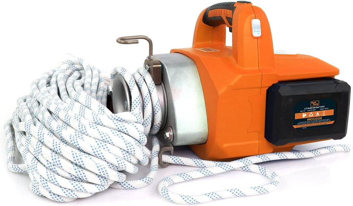 SuperHandy Electric Capstan Winch - 48V 2Ah Li-Ion Battery, Up to 2000lbs Pulling Force, Low Stretch Rope Included