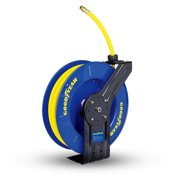 Goodyear Air Hose Reel - 1/2" x 65' Ft, 300 PSI Max, 1/4" NPT Connections, Single Arm
