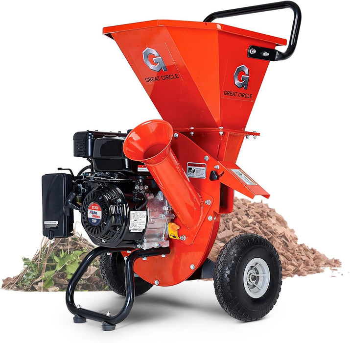 GreatCircleUSA 3-in-1 Wood Chipper - 7HP Engine, 3" Max Branch Capacity