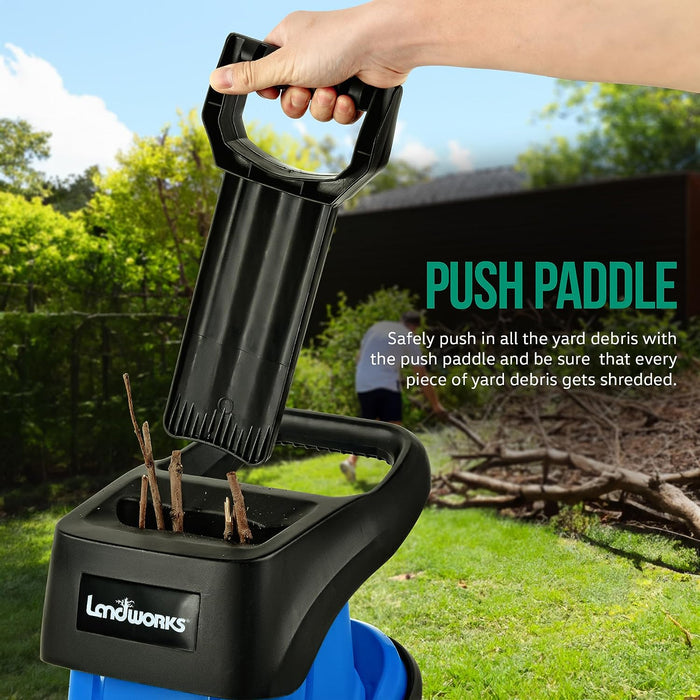 Landworks Electric Wood Chipper - Light Duty For Small Branches, Leaves, and Debris