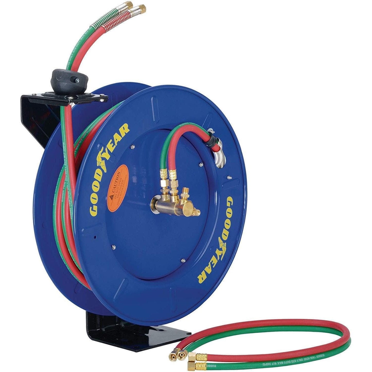 Goodyear Oxy-Acetylene Welding Hose Reel - Twin 1/4" x 50' Ft Hoses, Max 300 PSI, 1/4" MNPT Connections Welding Hose Reel