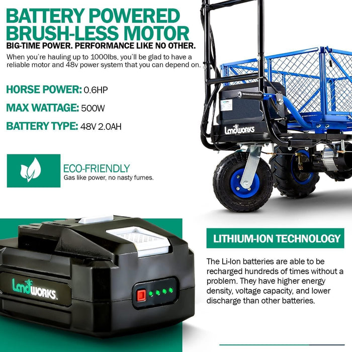 Landworks 48V 2Ah Self-Propelled Electric Utility Wagon - Effortlessly Haul up to 500lbs Utility Wagon
