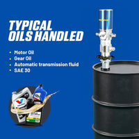 Bomba neumática de tambor de transferencia de aceite Goodyear - 3:1, 3,2 GPM, entrada de aire de 1/4" NPT, salida de aceite macho de 1/2" NPT