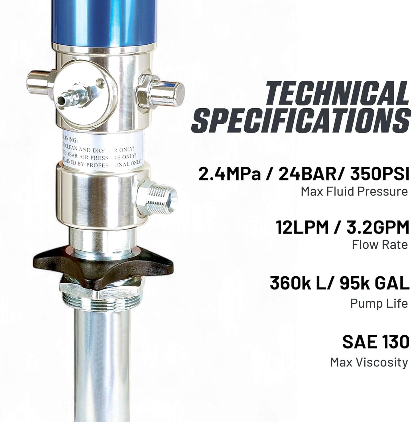 Bomba neumática de tambor de transferencia de aceite Goodyear - 3:1, 3,2 GPM, entrada de aire de 1/4" NPT, salida de aceite macho de 1/2" NPT