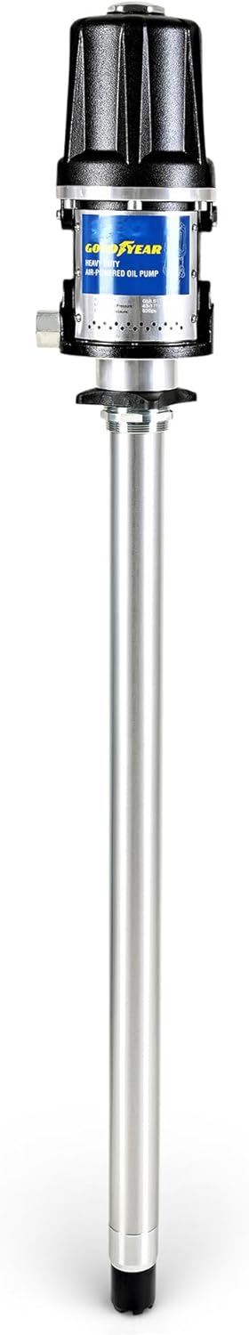 Goodyear 5:1 Heavy Duty Air-Operated Oil Pump – High-Efficiency 10.6 GPM Industrial Pneumatic Pump, 870 PSI Max Pressure, Corrosion-Resistant Construction for 48–58 Gallon Drums