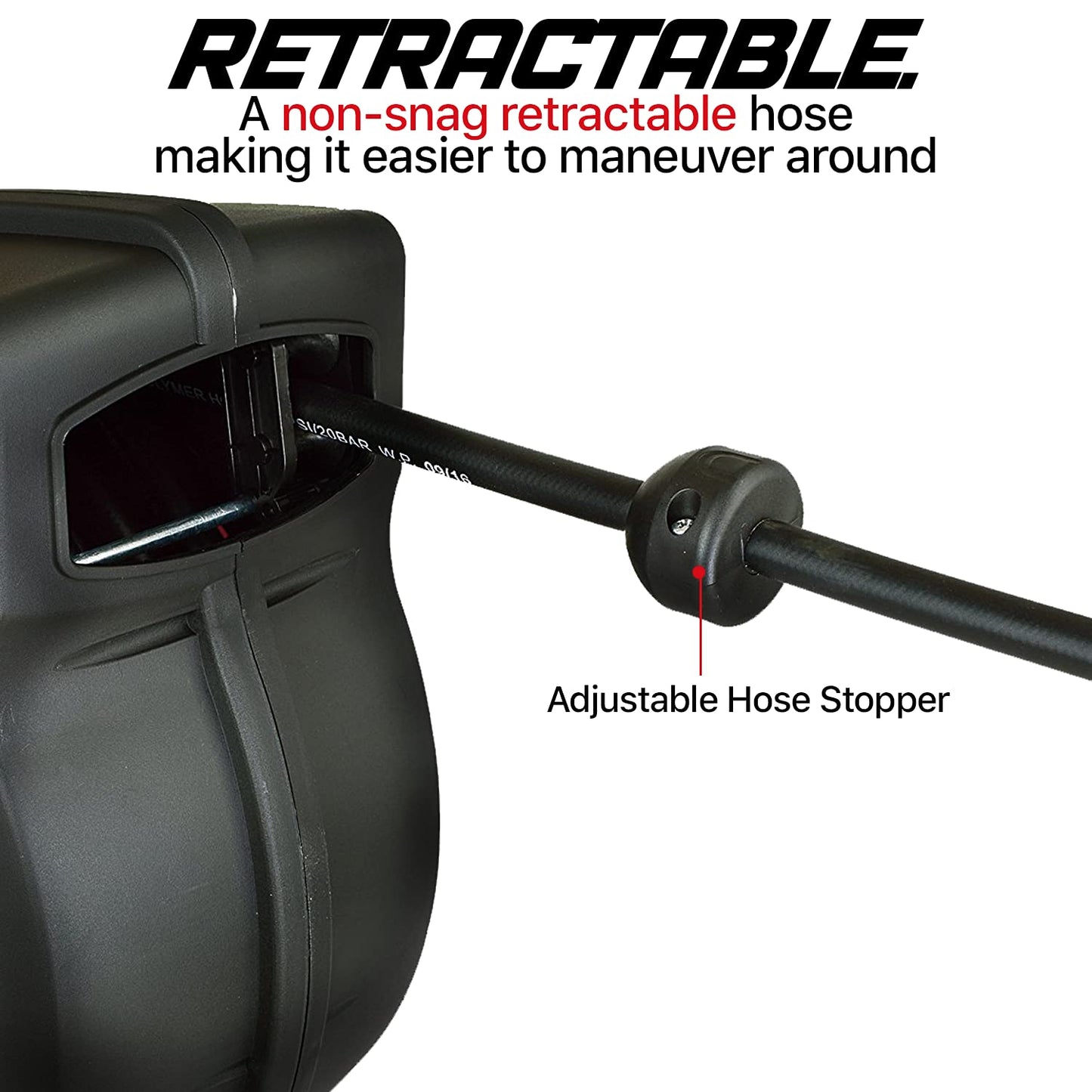 ReelWorks Mountable Retractable Air Hose Reel - 3/8" x  50'FT, 3' Ft Lead-In Hose, 1/4" NPT Connections
