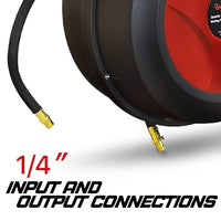 ReelWorks Mountable Retractable Air Hose Reel - 3/8" x  50'FT, 3' Ft Lead-In Hose, 1/4" NPT Connections