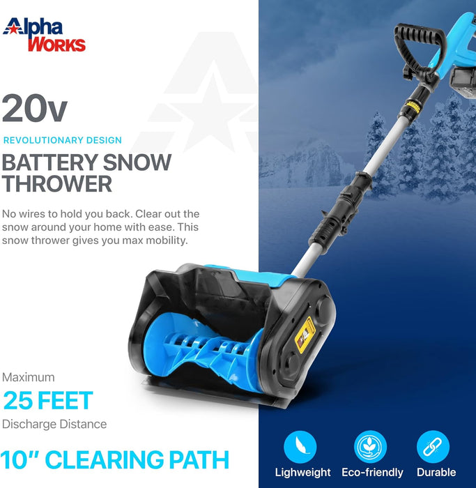 Pala y lanzador de nieve eléctrico portátil AlphaWorks - Sistema de batería inalámbrico de 20 V 2 Ah (azul) 