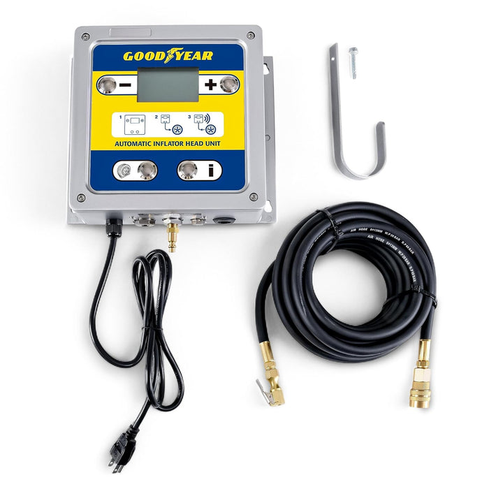 Goodyear Automatic Inflator Head Unit - Digital air Pressure Controller with air Chuck & Hose, 1/4" NPT Fittings, LCD Display, for use with External air Compressor, 10–145 PSI Range