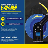 Goodyear Air Hose Reel - 1/2" x 65' Ft, 300 PSI Max, 1/4" NPT Connections, Single Arm
