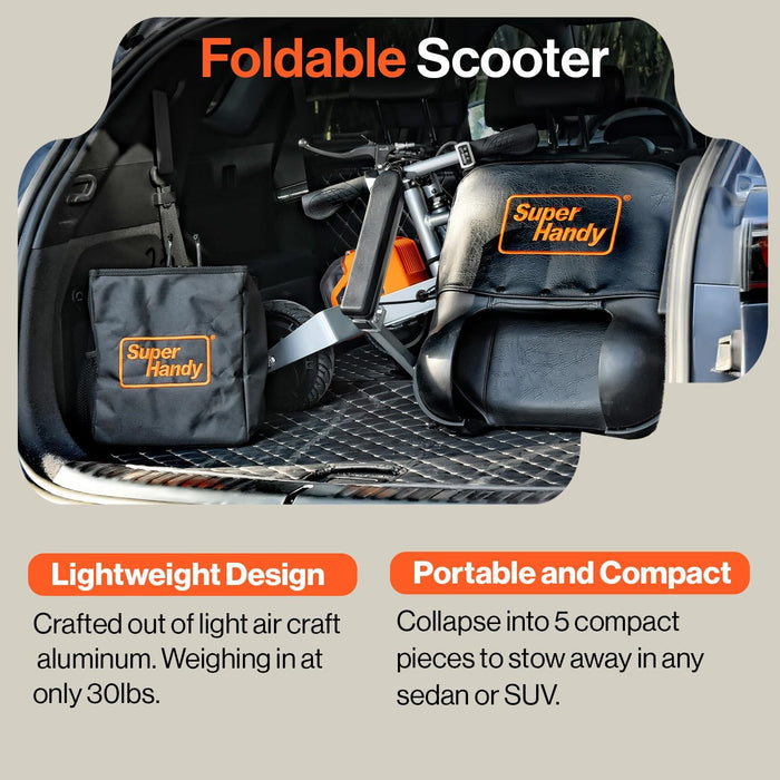 SuperHandy Folding Mobility Scooter Plus - 48V 2Ah Battery System, Lightweight, Long Range + Extra Battery