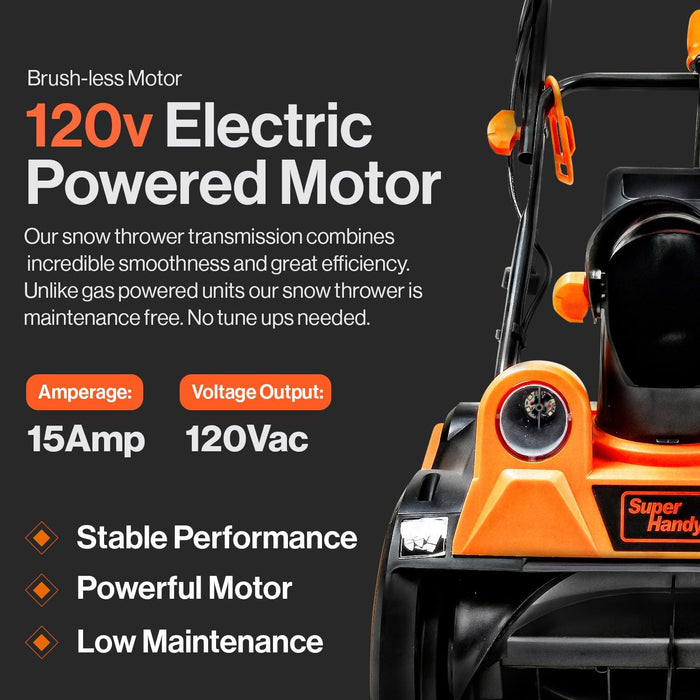 SuperHandy Walk-Behind Electric Snow Blower - Led Headlights & Adjustable Exit Chute 120V Corded