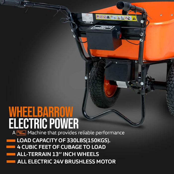 SuperHandy Electric Wheelbarrow Utility Cart - 24V DC, 330lbs Load Capacity, Ideal for Material & Debris Hauling