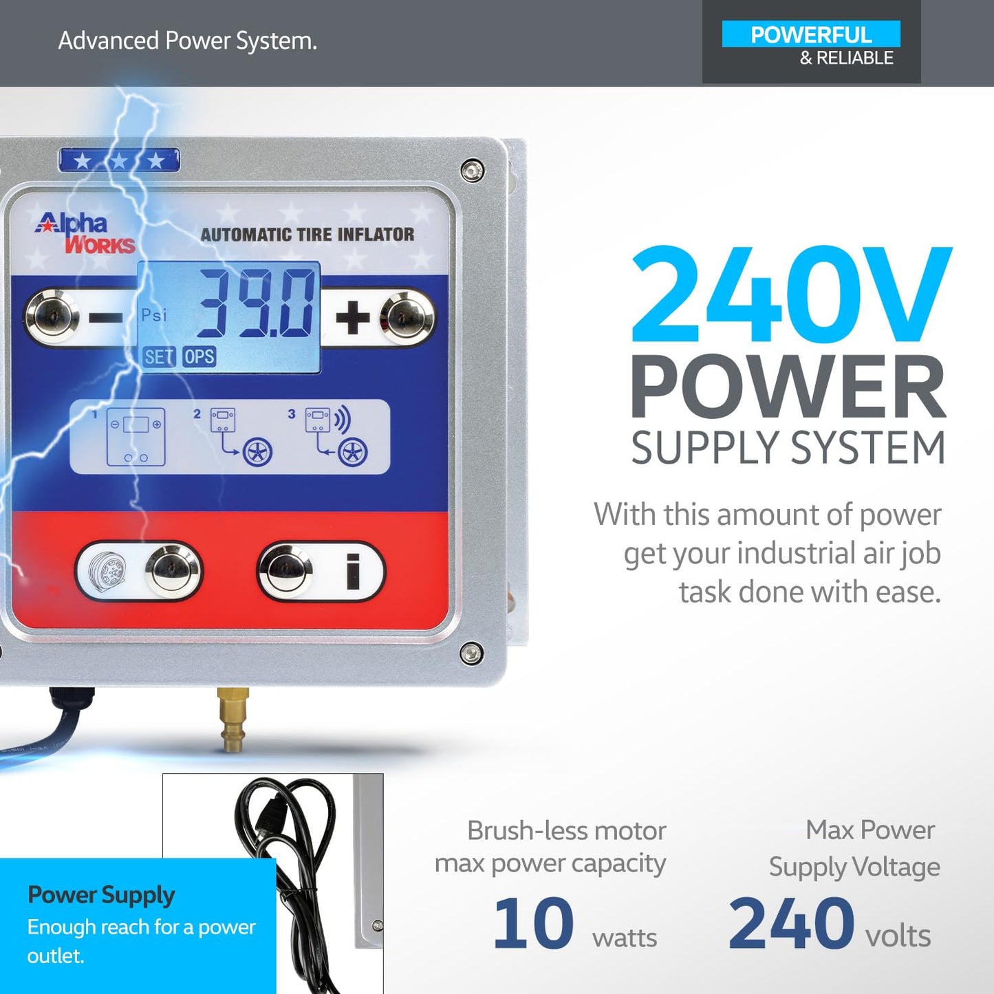 AlphaWorks Automatic Air Pressure Inflator - 1/4" NPT In/Outlets, Digital Display, Set Pressures & Inflate