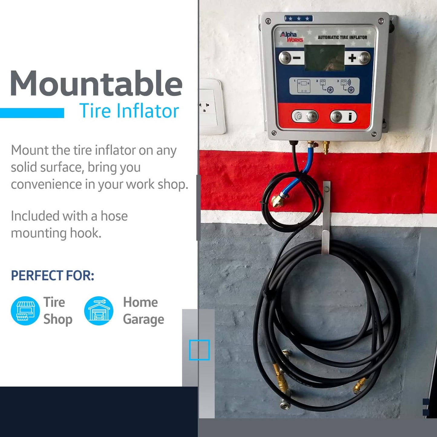 AlphaWorks Automatic Air Pressure Inflator - 1/4" NPT In/Outlets, Digital Display, Set Pressures & Inflate
