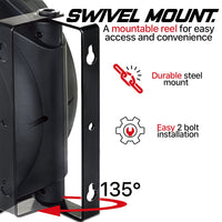 ReelWorks Mountable Retractable Air Hose Reel - 3/8" x  50'FT, 3' Ft Lead-In Hose, 1/4" NPT Connections