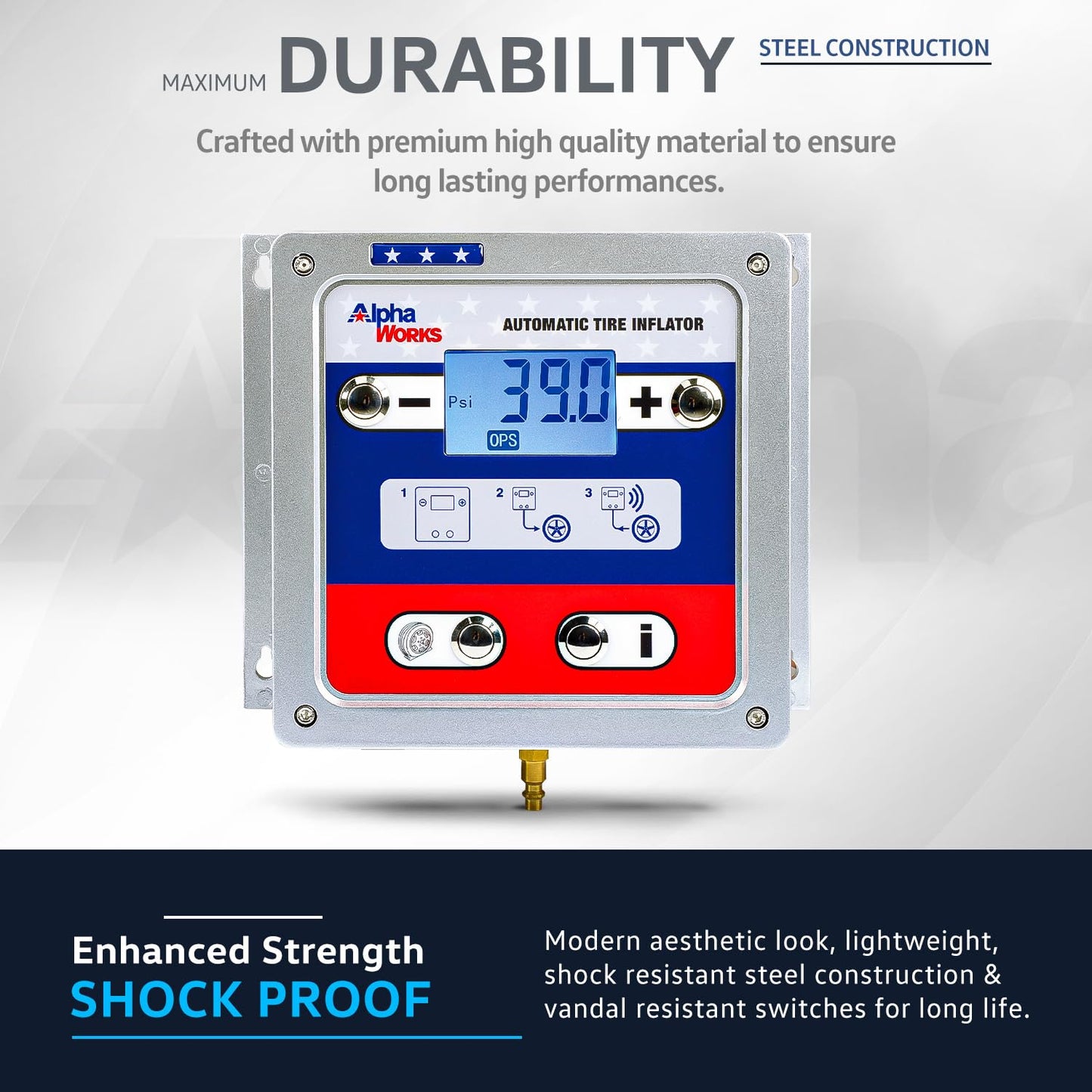 AlphaWorks Automatic Air Pressure Inflator - 1/4" NPT In/Outlets, Digital Display, Set Pressures & Inflate