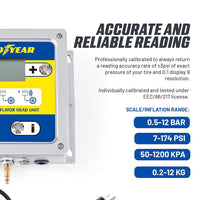 Goodyear Automatic Inflator Head Unit - Digital air Pressure Controller with air Chuck & Hose, 1/4" NPT Fittings, LCD Display, for use with External air Compressor, 10–145 PSI Range