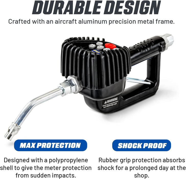 Goodyear Digital Oil Preset Meter with Auto Tip, High-Precision Fluid Dispenser, 1/2" NPT, 0.5% Accuracy, for Oils and Fluids, 1-35L/min, 12-1000psi