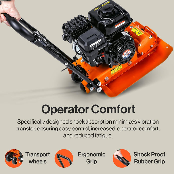 Compactador de placa de trabajo pesado SuperHandy - Motor de gasolina de 7HP, fuerza compacta de 4200 lb, profundidad máxima de 12" (naranja) 