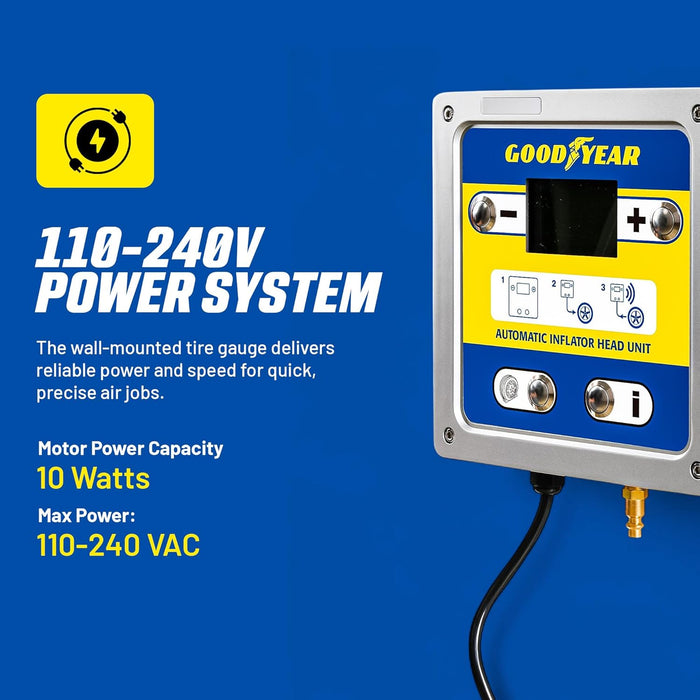 Goodyear Automatic Inflator Head Unit - Digital air Pressure Controller with air Chuck & Hose, 1/4" NPT Fittings, LCD Display, for use with External air Compressor, 10–145 PSI Range
