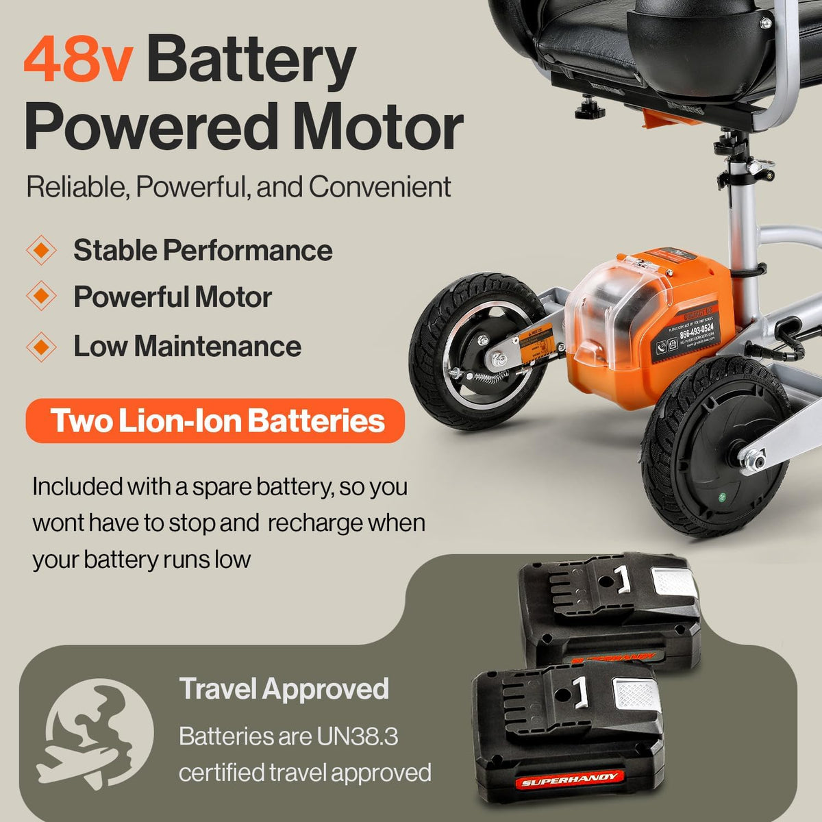 Pre-Owned SuperHandy Passport Plus Mobility Scooter - 48V 2Ah Battery System, Foldable Aluminum Frame, 11 Mile Range