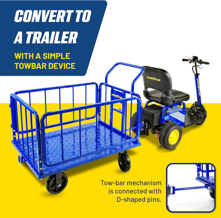 Goodyear Heavy-Duty Cargo Trailer - 1200 lbs Capacity, 8" Casters, Electric Tugger Cart Compatible