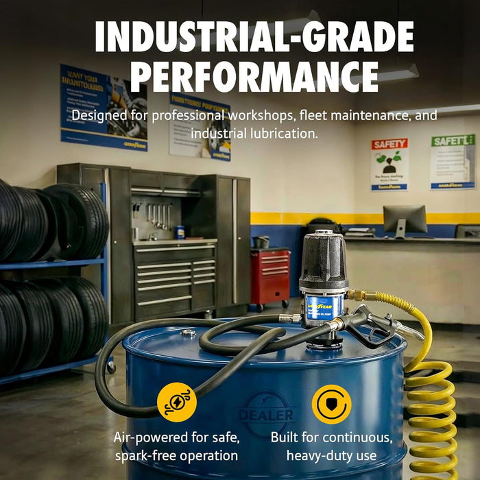 Goodyear 3:1 Heavy Duty Air-Operated Oil Pump – 11.9 GPM High-Efficiency Pneumatic Transfer Pump, Corrosion-Resistant, Icing-Free Operation, Fits 48–58 Gallon Drums