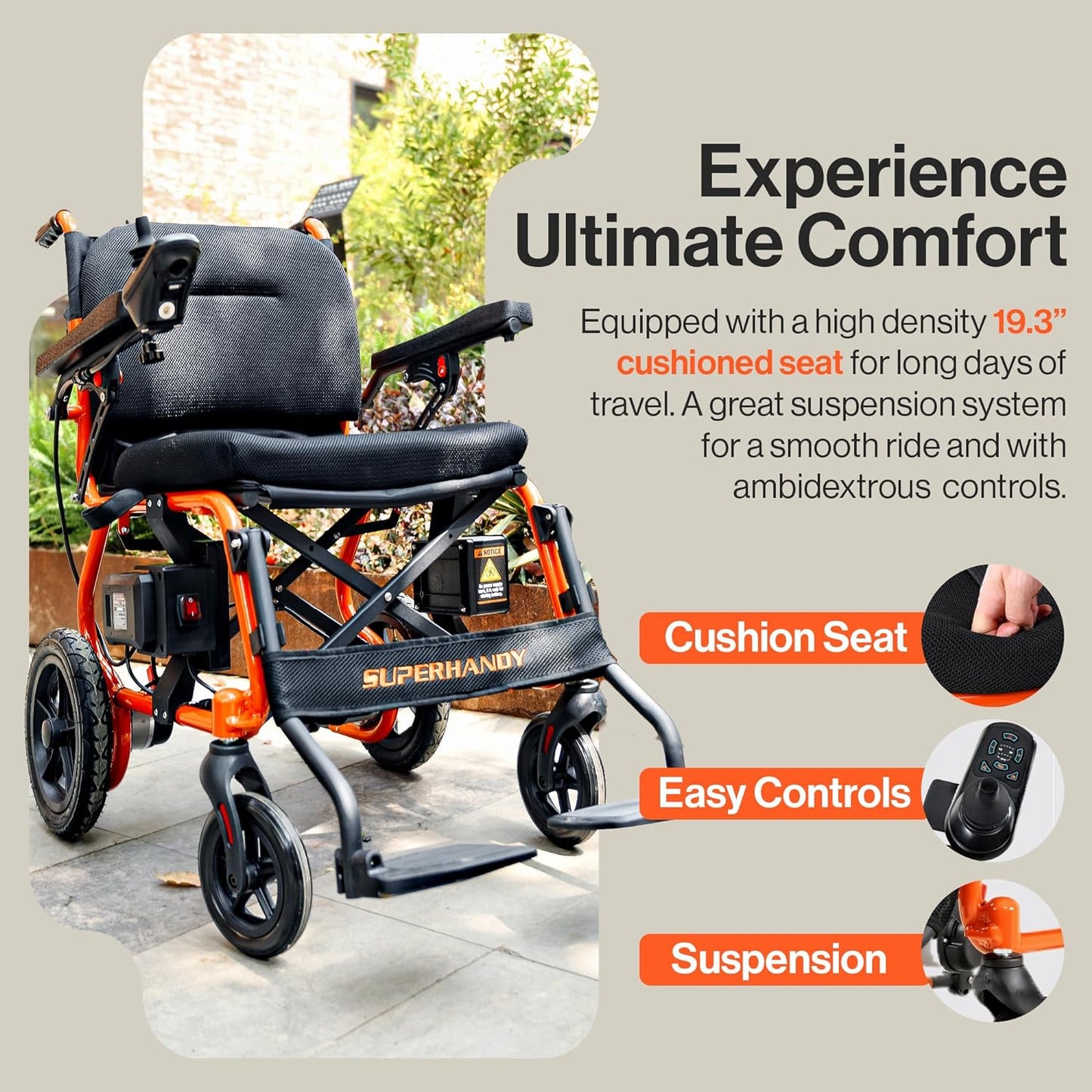 Pre-Owned SuperHandy GoRide 2 Electric Wheelchair - 300Lbs, Foldable, 48V 2Ah Li-Ion Battery