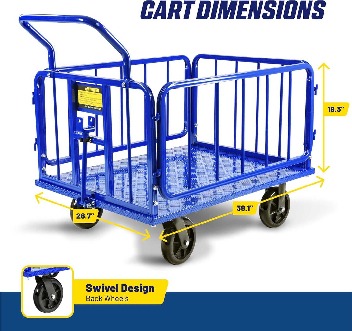 Goodyear Heavy-Duty Cargo Trailer - 1200 lbs Capacity, 8" Casters, Electric Tugger Cart Compatible