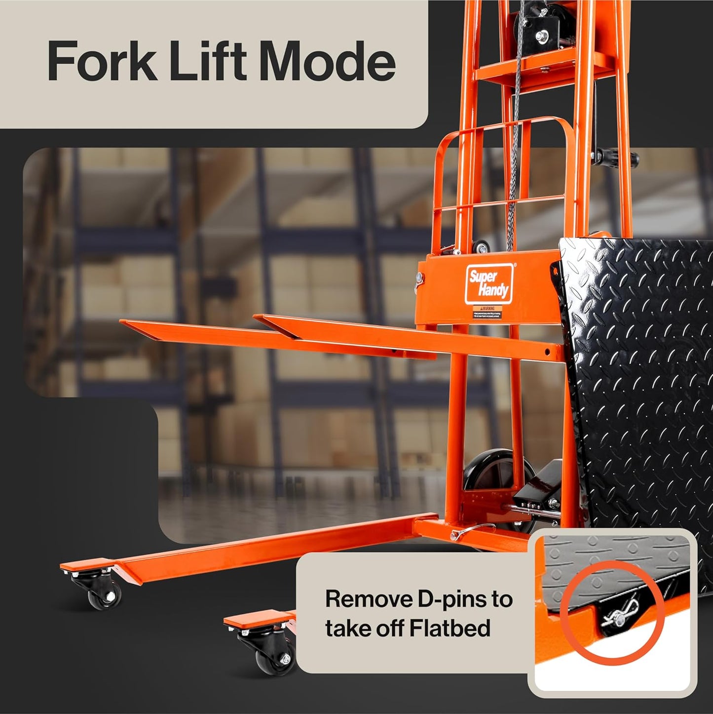 Pre-Owned SuperHandy Material Lift / Warehouse Stacker 330Lb 40" Max Lift w/ 8" Wheels, Swivel Castors