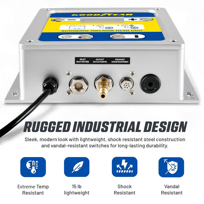 Goodyear Automatic Inflator Head Unit - Digital air Pressure Controller with air Chuck & Hose, 1/4" NPT Fittings, LCD Display, for use with External air Compressor, 10–145 PSI Range