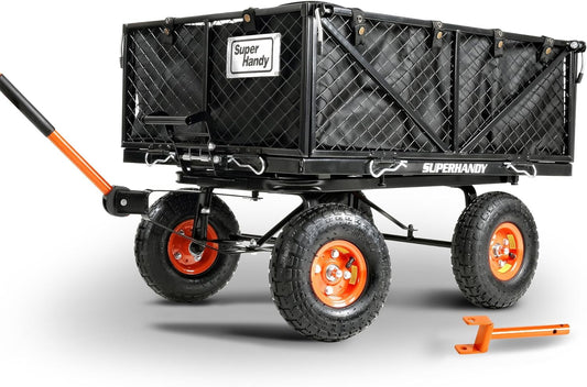 Pre-Owned SuperHandy Garden Cart with Tow & Dump Features - 10" Tires, Tugger Scooter Compatible