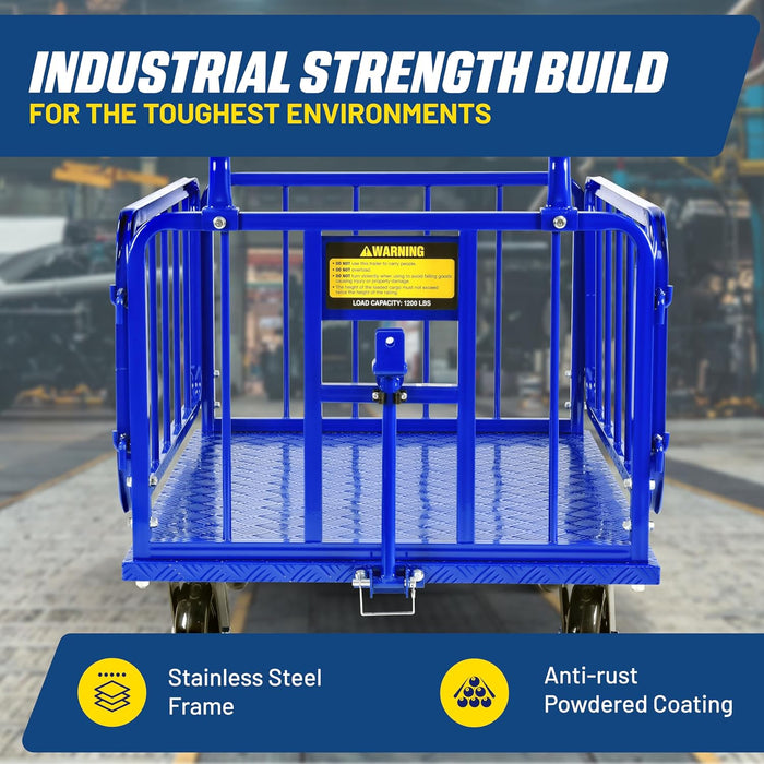 Goodyear Heavy-Duty Cargo Trailer - 1200 lbs Capacity, 8" Casters, Electric Tugger Cart Compatible