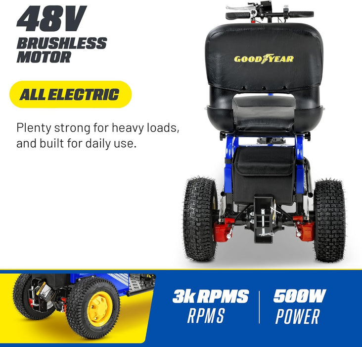 Goodyear Electric Tow Tractor - 1 Seater, 2600 lbs Towing Cap, 350 lbs Load Cap, 12V 9Ah Battery