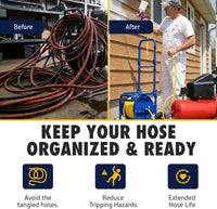 Goodyear Portable Air Hose Reel, 3/8" x 100 ft Hybrid Polymer Air Hose, 300 PSI, Foldable Handle, Dual Locking System, Easy-Move Wheels