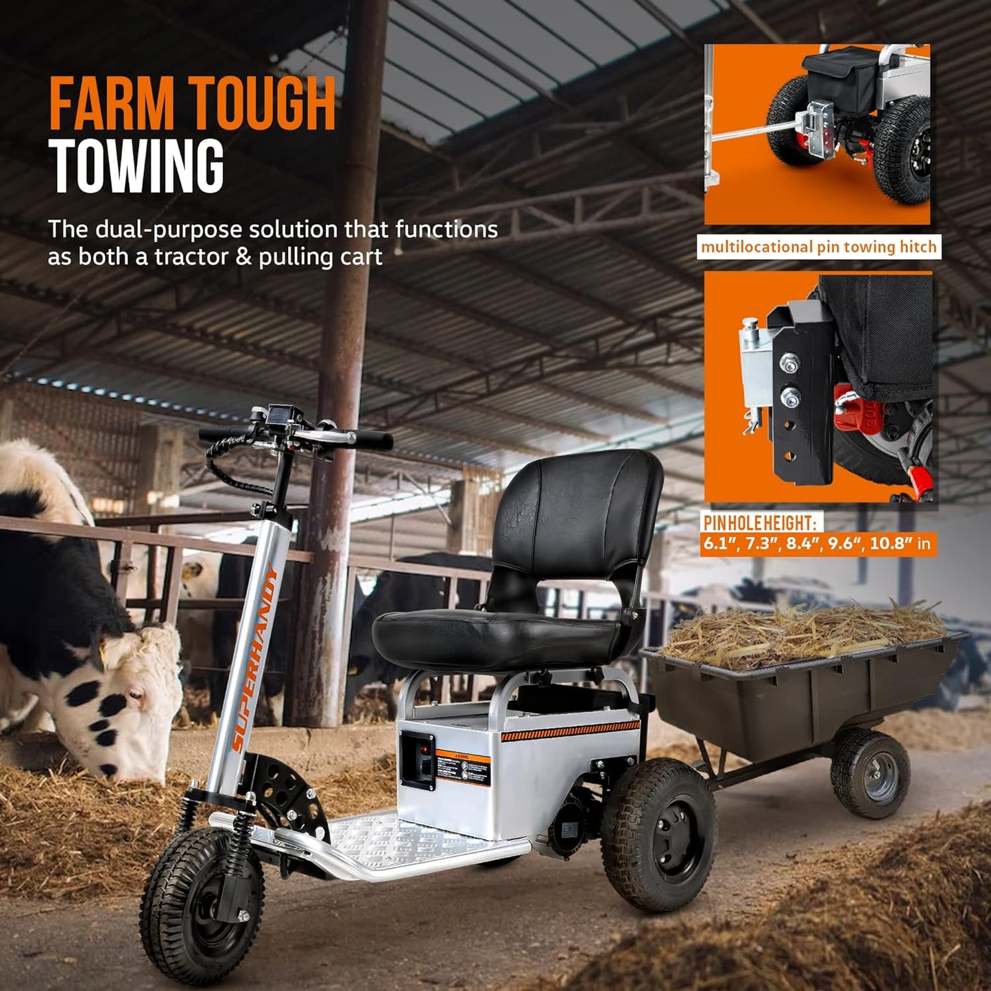 Pre-Owned SuperHandy Electric Tow Tractor - 2600lbs Max Towing, 24V 9Ah Battery, supports riders up to 350Lbs