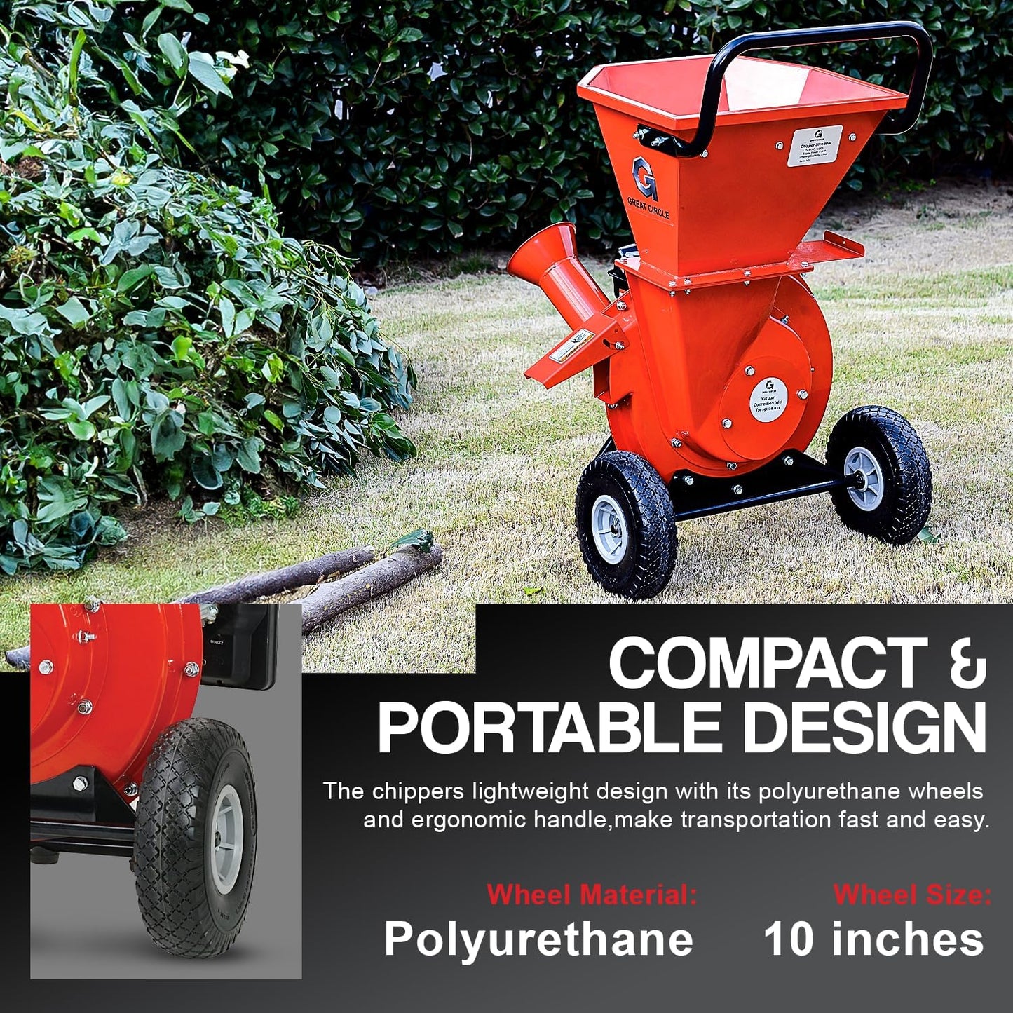 Pre-Owned GreatCircleUSA 3-in-1 Wood Chipper - 7HP Engine, 3" Max Branch Capacity