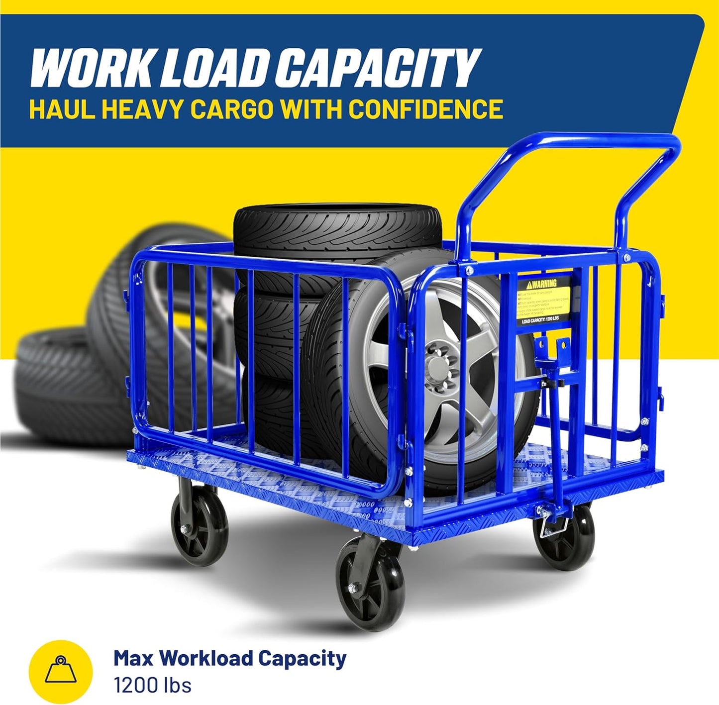 Goodyear Heavy-Duty Cargo Trailer - 1200 lbs Capacity, 8" Casters, Electric Tugger Cart Compatible