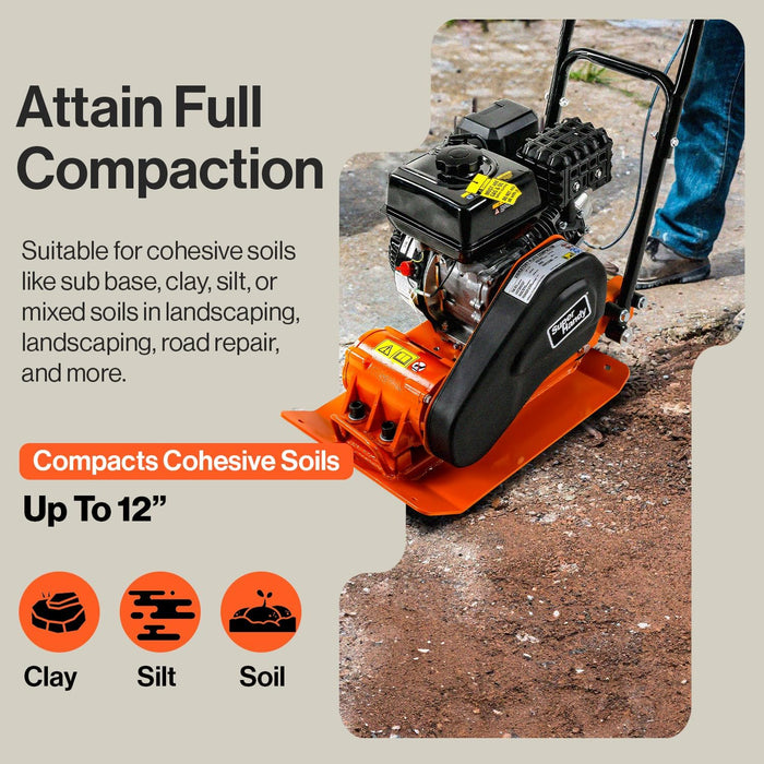 SuperHandy Plate Compactor - 7HP Gas Engine, 4200 lb. Compact Force, 12" Max Depth