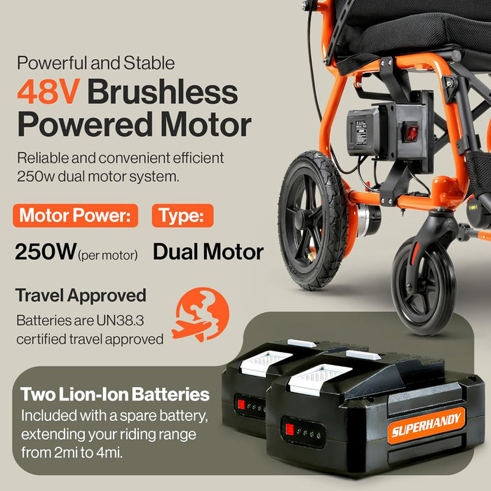 SuperHandy Electric Wheelchair - 330Lbs, Lightweight & Foldable, 48V 2Ah Li-Ion Battery