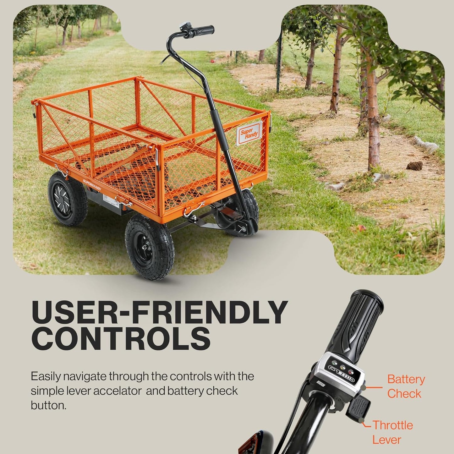 Pre-Owned SuperHandy Electric-Assist Garden Cart - 5.7 Cu Ft, 440lb Load, Convertible Flatbed Design