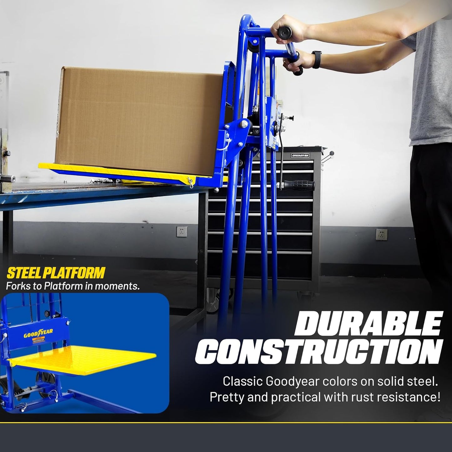 Goodyear 330 Lbs Material Lift & Stacker - Manual Winch, Max Lift 40" Inches