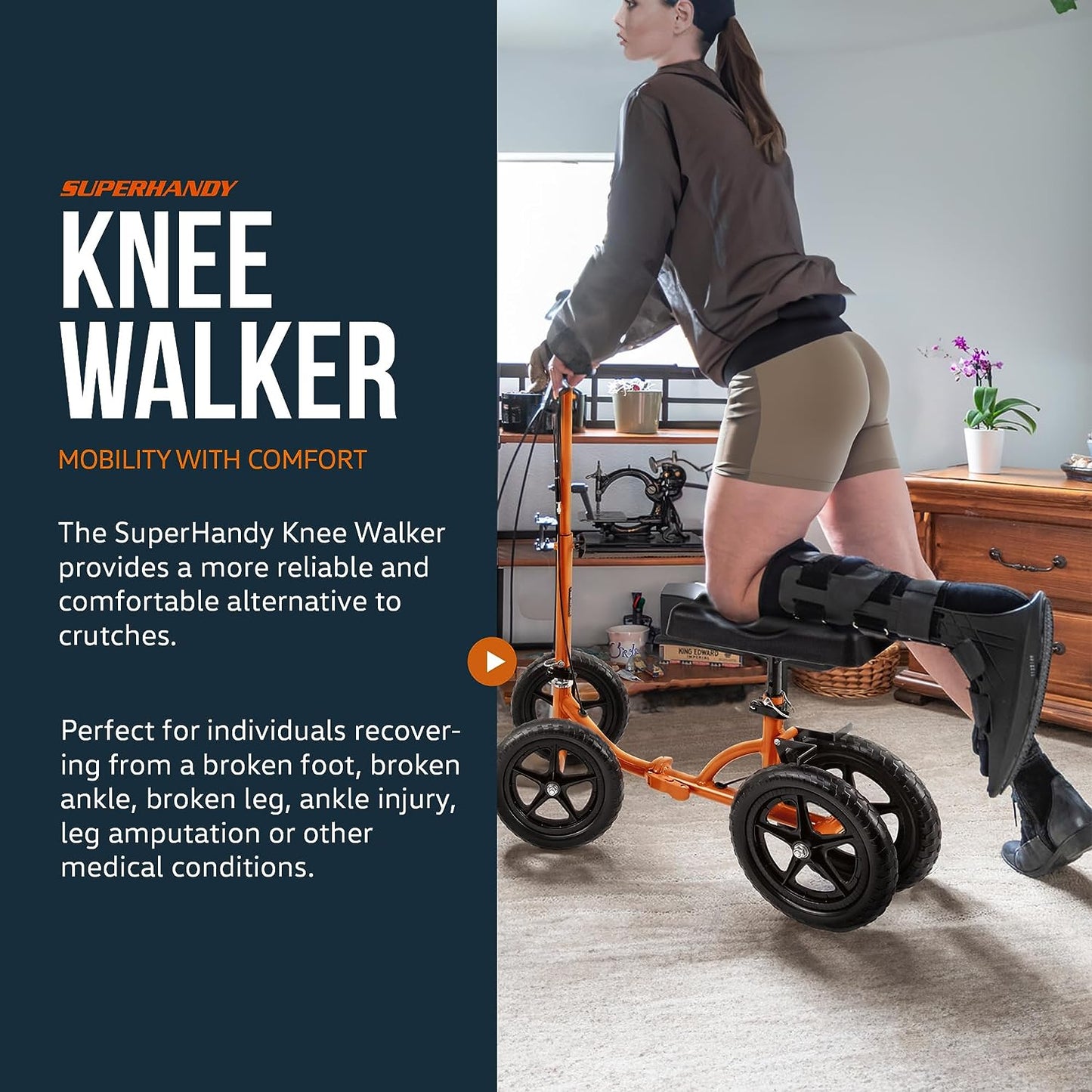 Andador de rodilla plegable SuperHandy - Altura ajustable, liviano, soporta hasta 330 libras