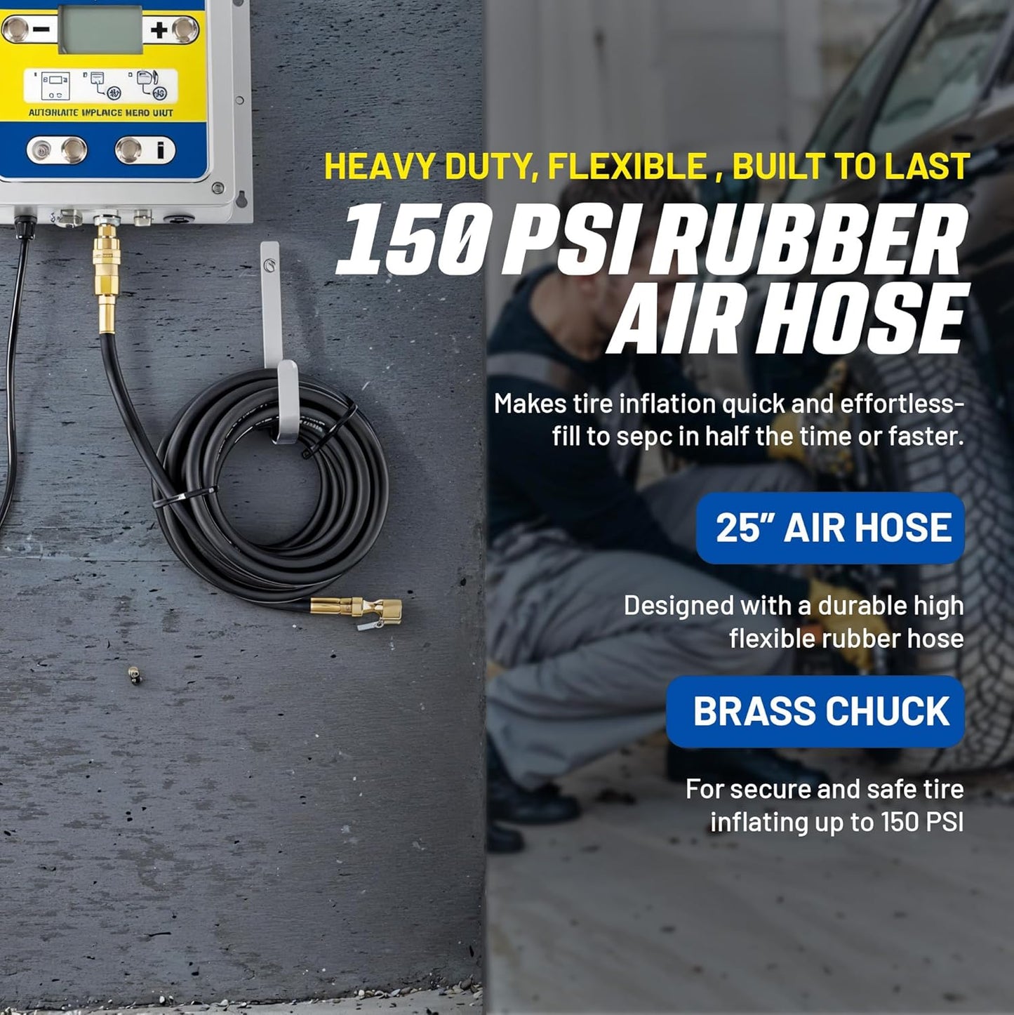 Goodyear Automatic Inflator Head Unit - Digital air Pressure Controller with air Chuck & Hose, 1/4" NPT Fittings, LCD Display, for use with External air Compressor, 10–145 PSI Range