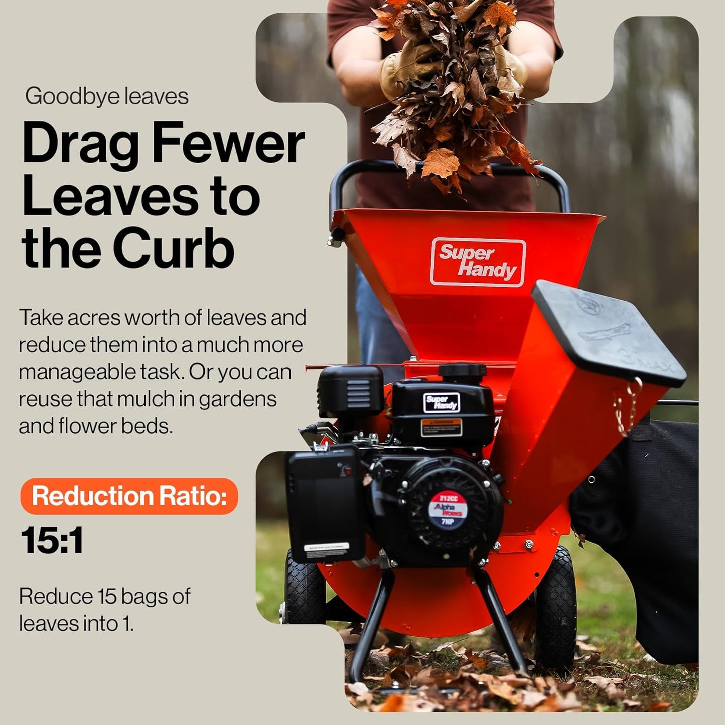 Pre-Owned SuperHandy Wood Chipper Shredder Mulcher - Heavy-Duty 7HP, 3-in-1 Multi-Function