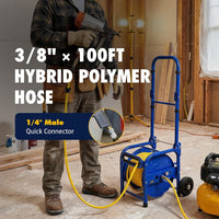 Goodyear Portable Air Hose Reel, 3/8" x 100 ft Hybrid Polymer Air Hose, 300 PSI, Foldable Handle, Dual Locking System, Easy-Move Wheels