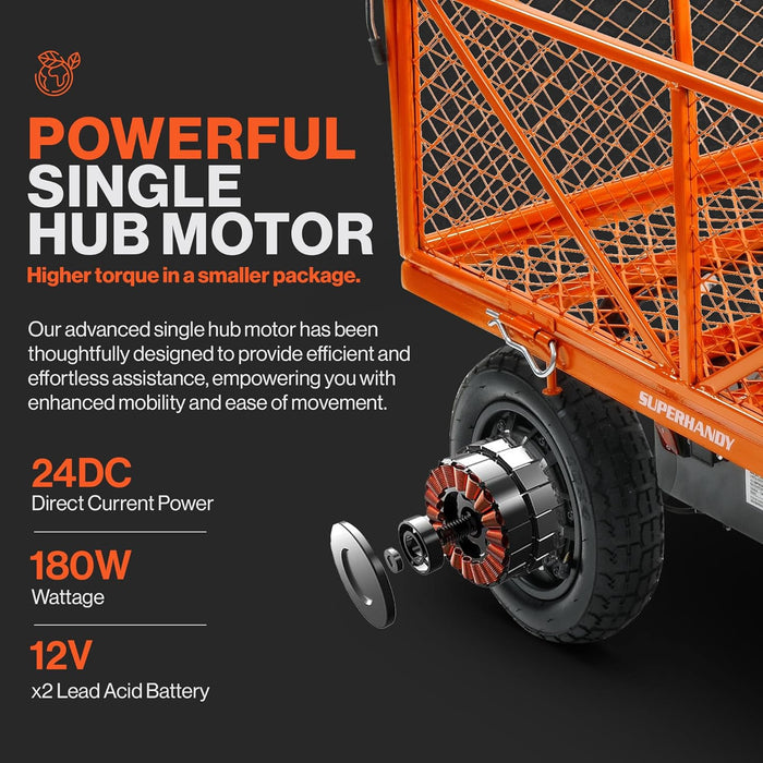 SuperHandy Electric-Assist Garden Cart - All-Terrain 5.7 Cu Ft Utility Wagon, 440lb Load, Convertible Flatbed Design
