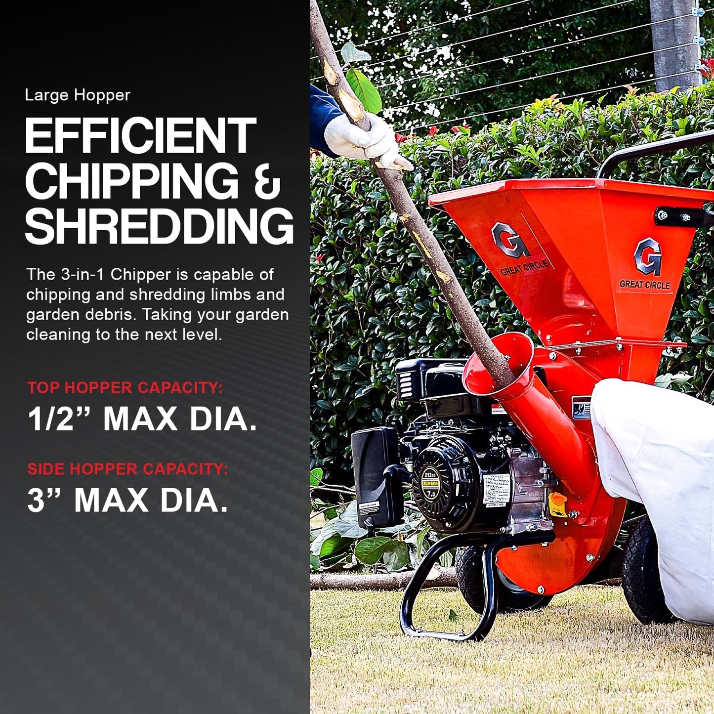 Pre-Owned GreatCircleUSA 3-in-1 Wood Chipper - 7HP Engine, 3" Max Branch Capacity