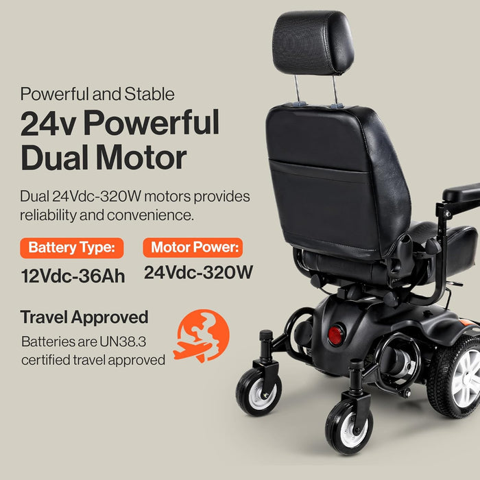 SuperHandy GoRide CRX Power Wheelchair - 300 lbs Capacity, Mid-Wheel Drive, 12.8 Mile Range